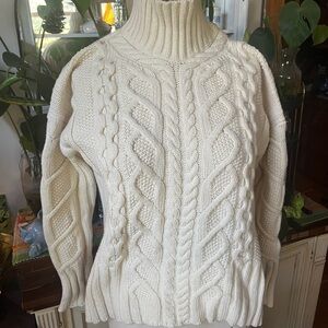 Everlane Cream Cowl Neck Cable Knit Sweater